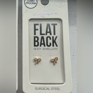Lovisa flat back cubic zirconia surgical steel stud earrings (gold bows)